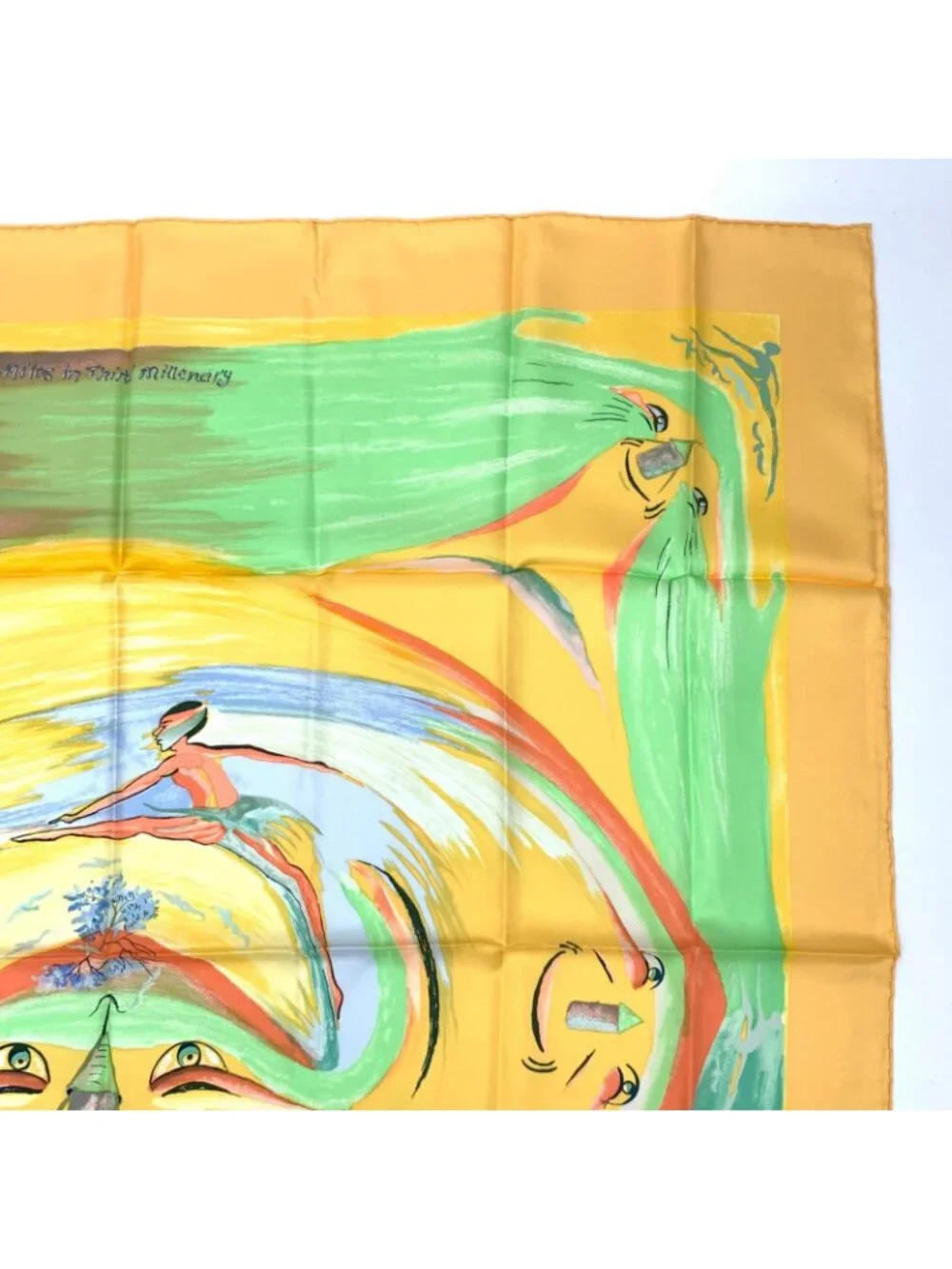 Hermes Carre 90 Smiles in Third Millenary Yellow Multicolor Scarf Silk - Picture 3 of 7
